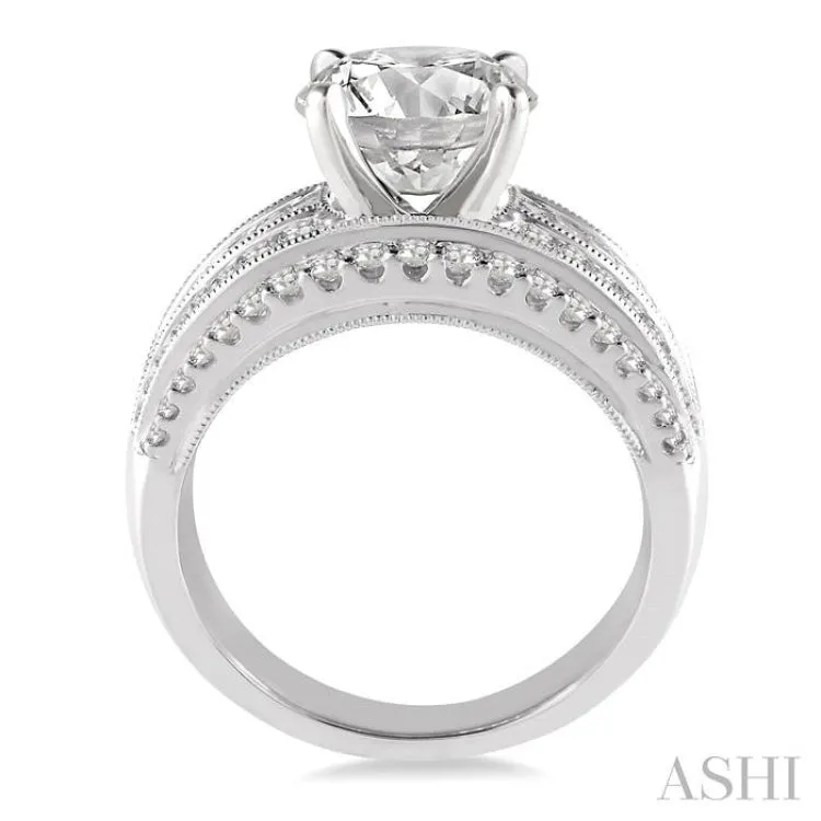 1 1/3 ctw Semi-Mount Baguette and Round Cut Diamond Engagement Ring in 14K White Gold