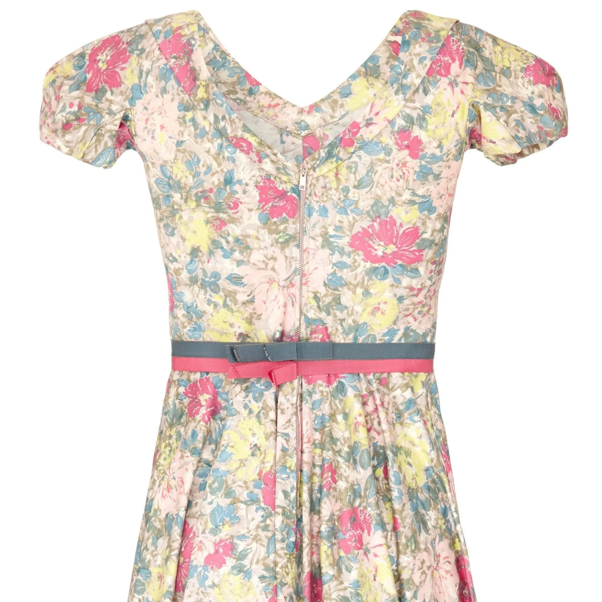 1950s Jane Derby Polished Cotton Floral Dress