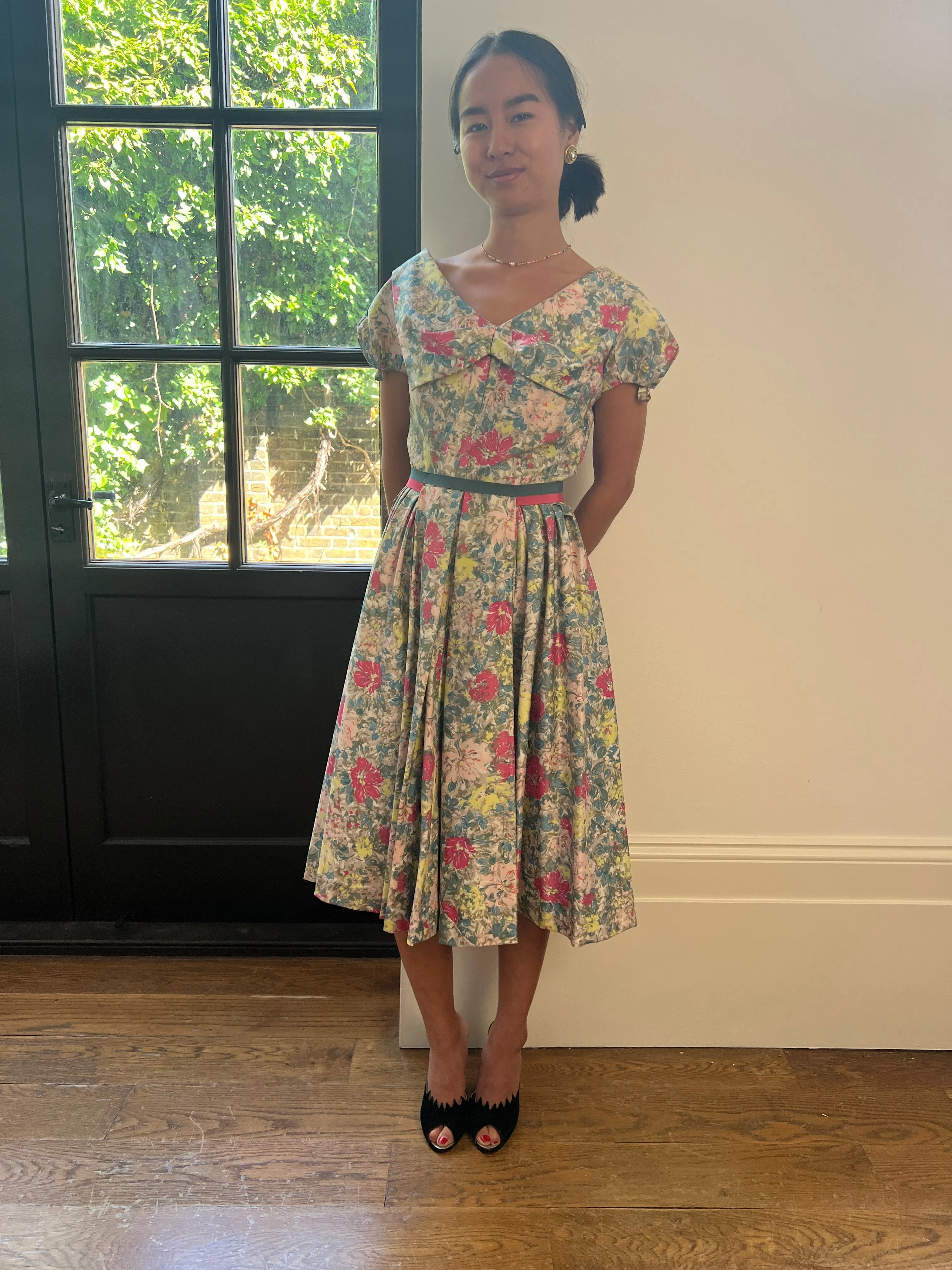 1950s Jane Derby Polished Cotton Floral Dress