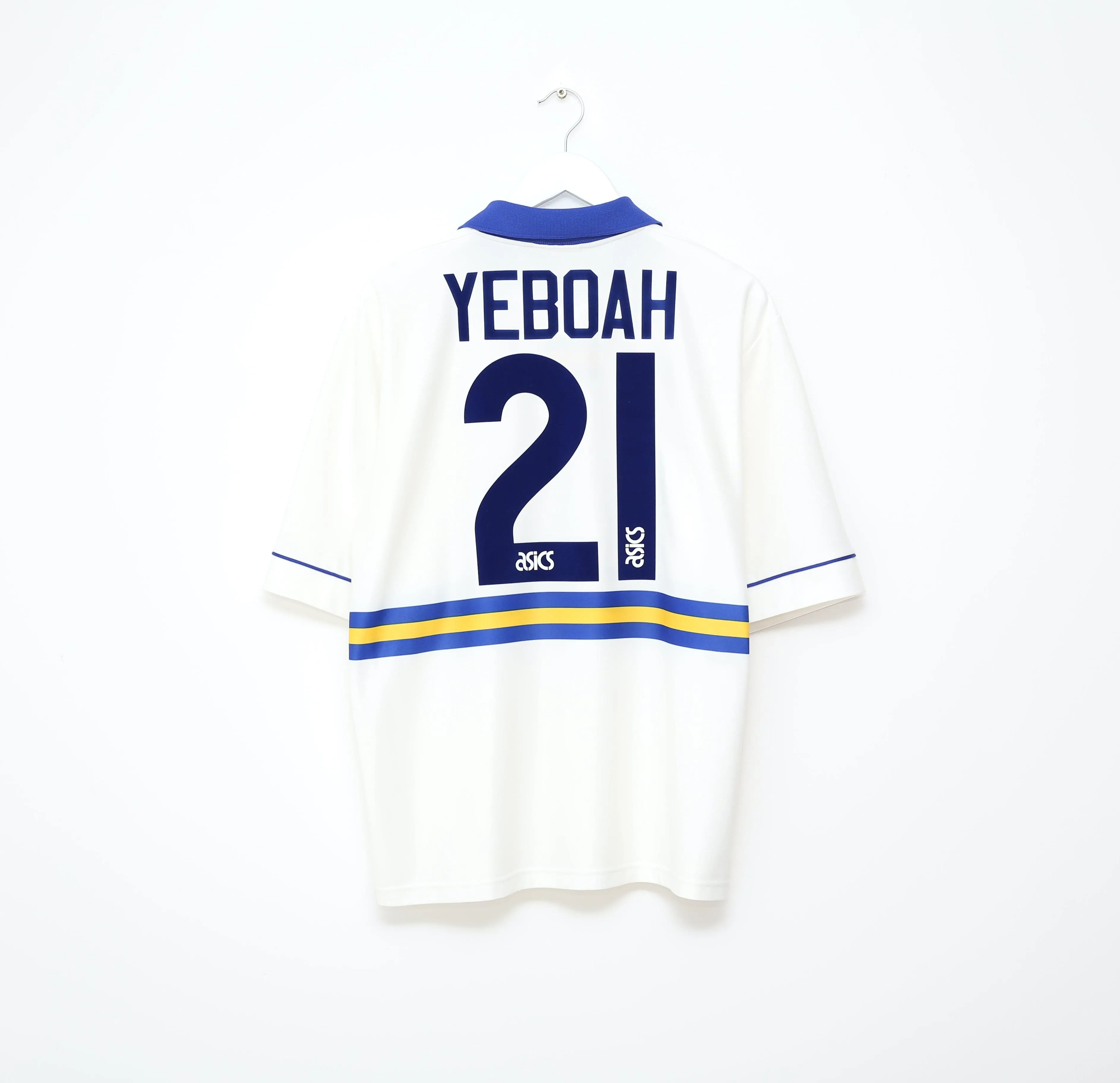 1993/95 YEBOAH #21 Leeds United Vintage ASICS HOME Football Shirt Jersey (XL)