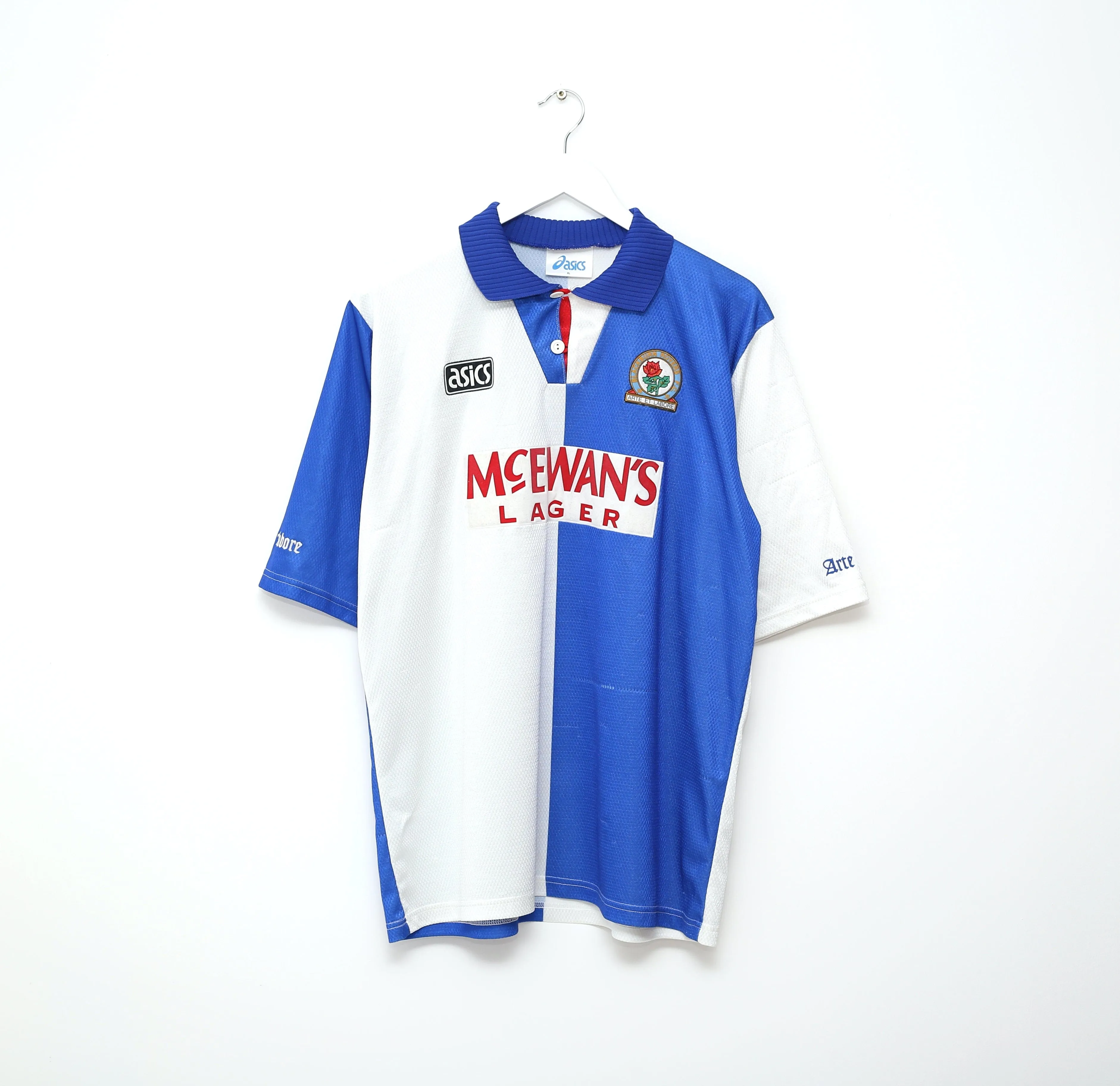 1994/96 SHEARER #9 Blackburn Rovers Vintage Asics Home Football Shirt Jersey (XL)