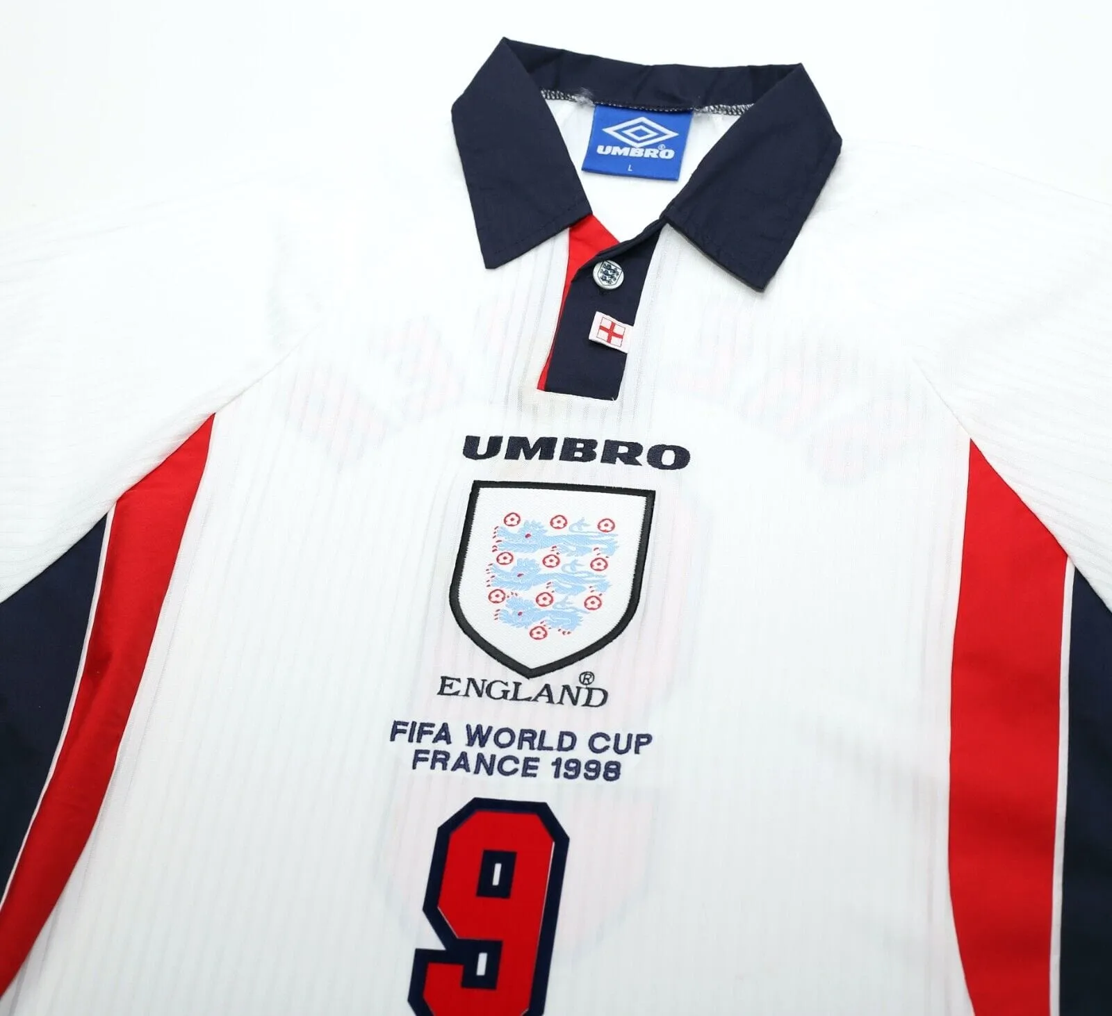 1997/99 SHEARER #9 England Vintage Umbro Home Football Shirt M/L World Cup 1998