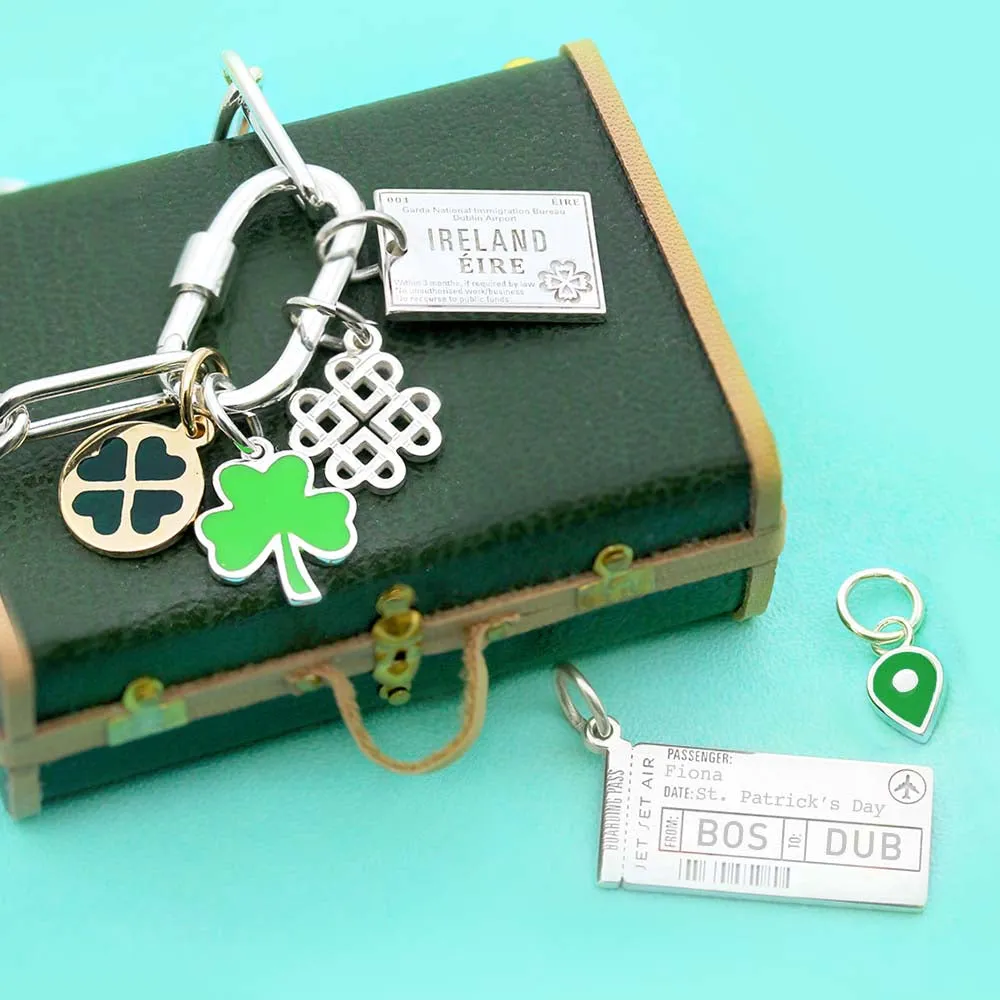 3 leaf Clover Charm Green Enamel Silver Mini