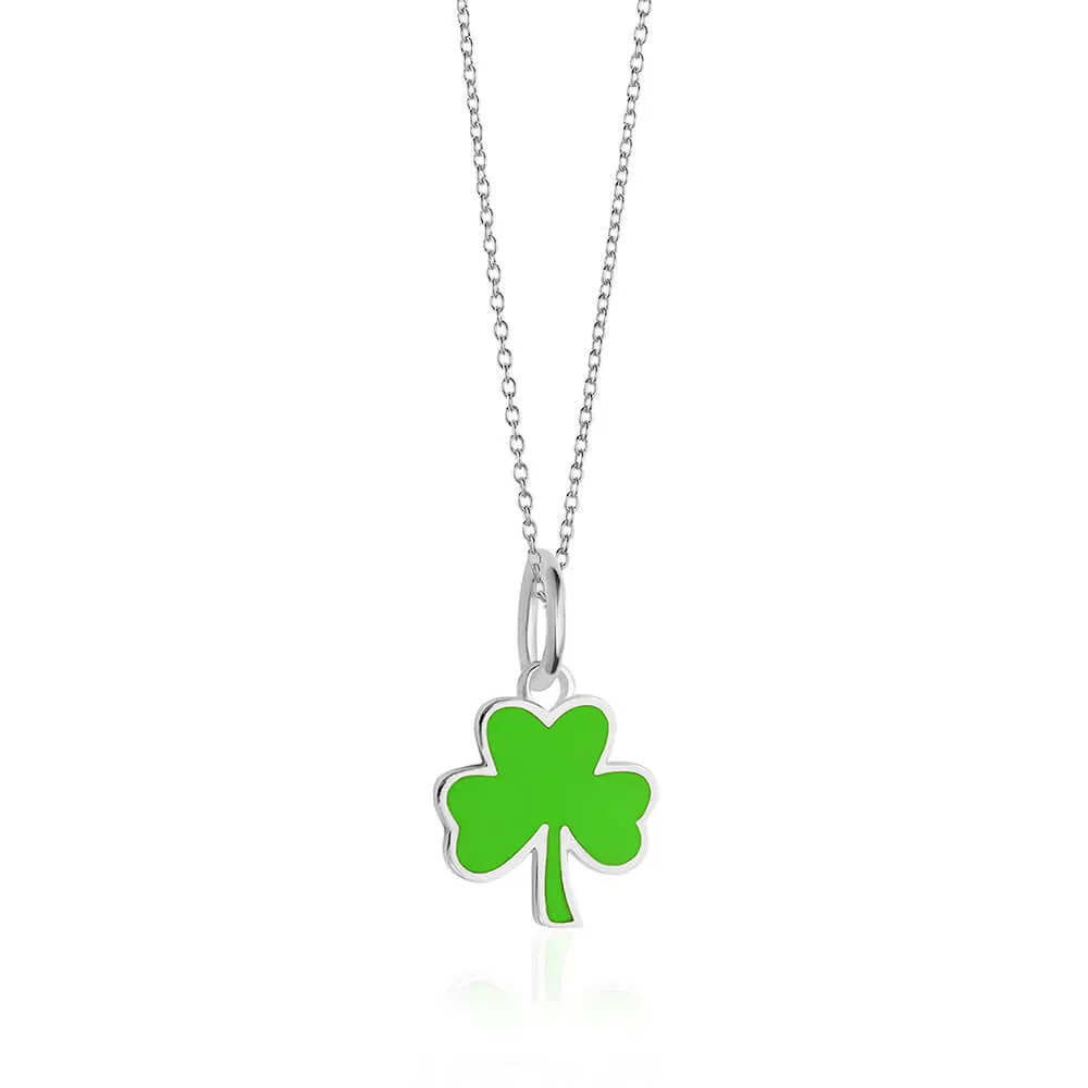 3 leaf Clover Charm Green Enamel Silver Mini