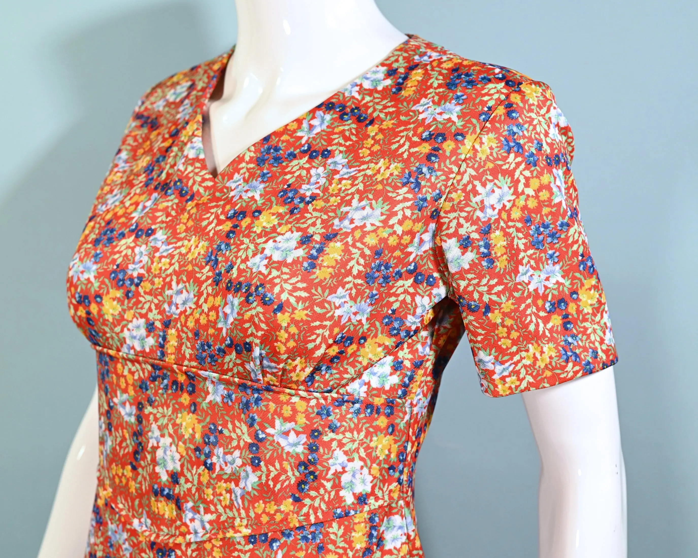 60s Floral Print Jumpsuit, Poly Ditzy Print Pants S