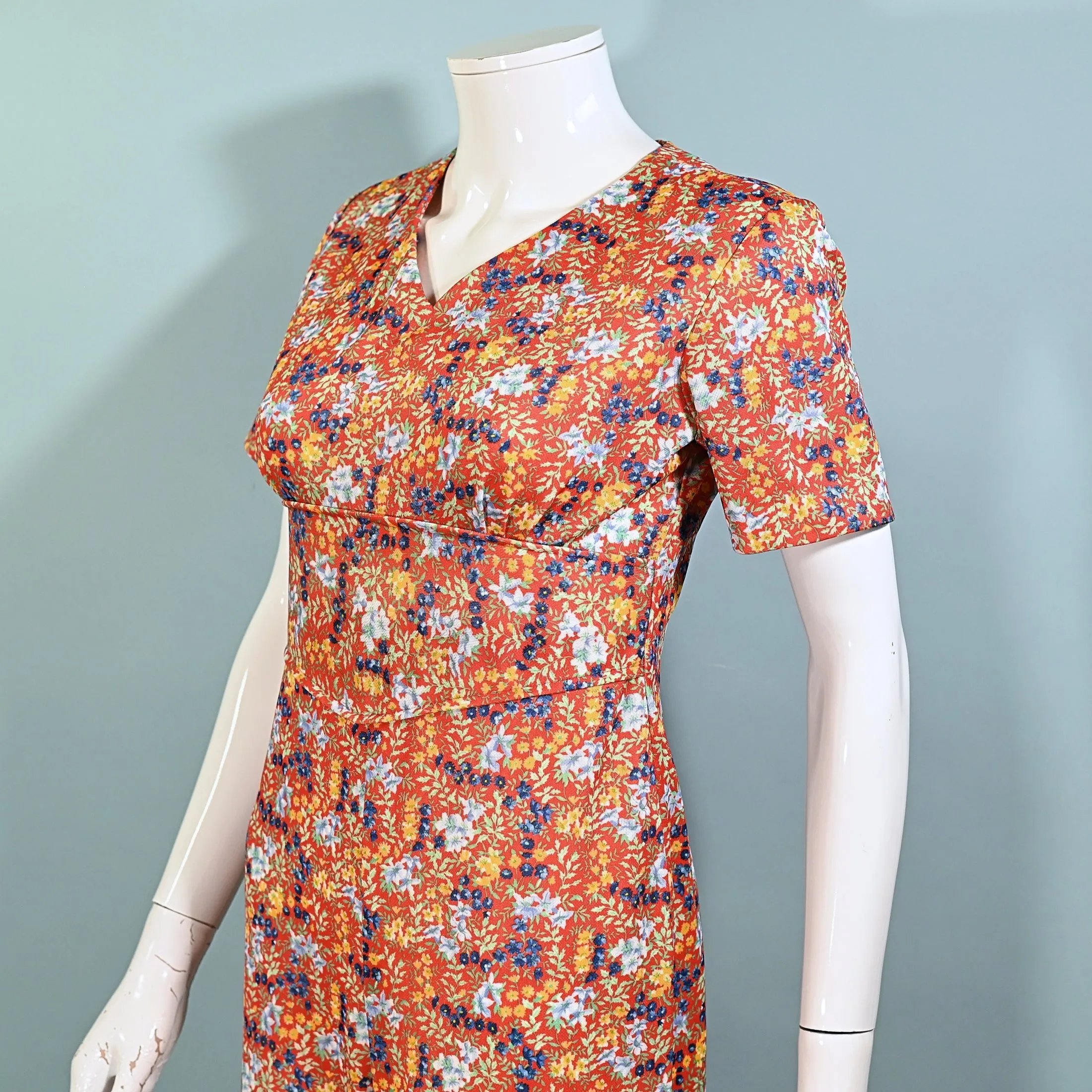 60s Floral Print Jumpsuit, Poly Ditzy Print Pants S