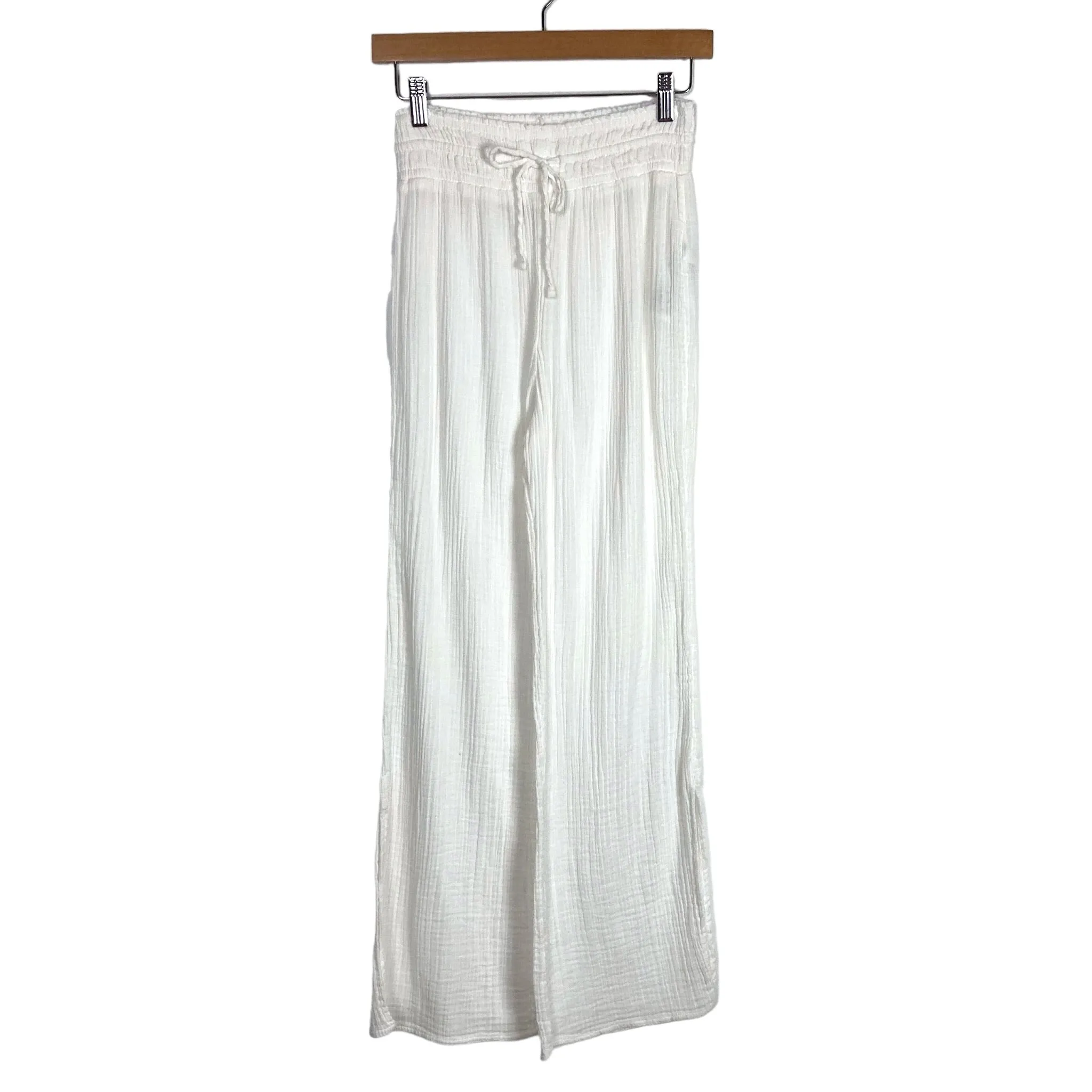 Abercrombie & Fitch White Gauze with Side Slits Elastic Waist Drawstring Pants- Size S (we have matching top)