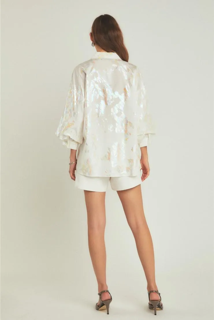 Ali Collared Button-Up Blouse - Foil Print