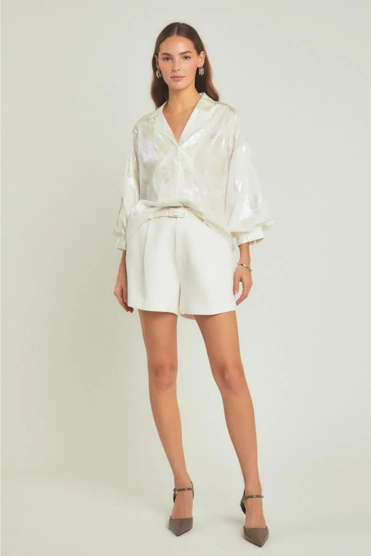 Ali Collared Button-Up Blouse - Foil Print