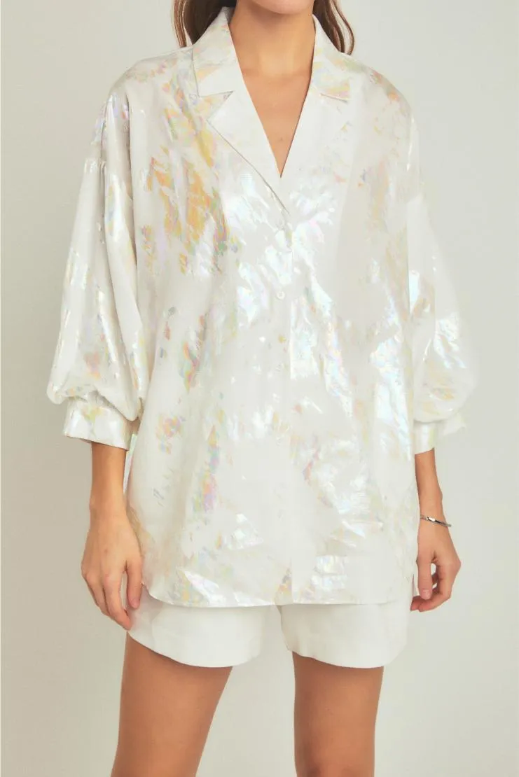 Ali Collared Button-Up Blouse - Foil Print