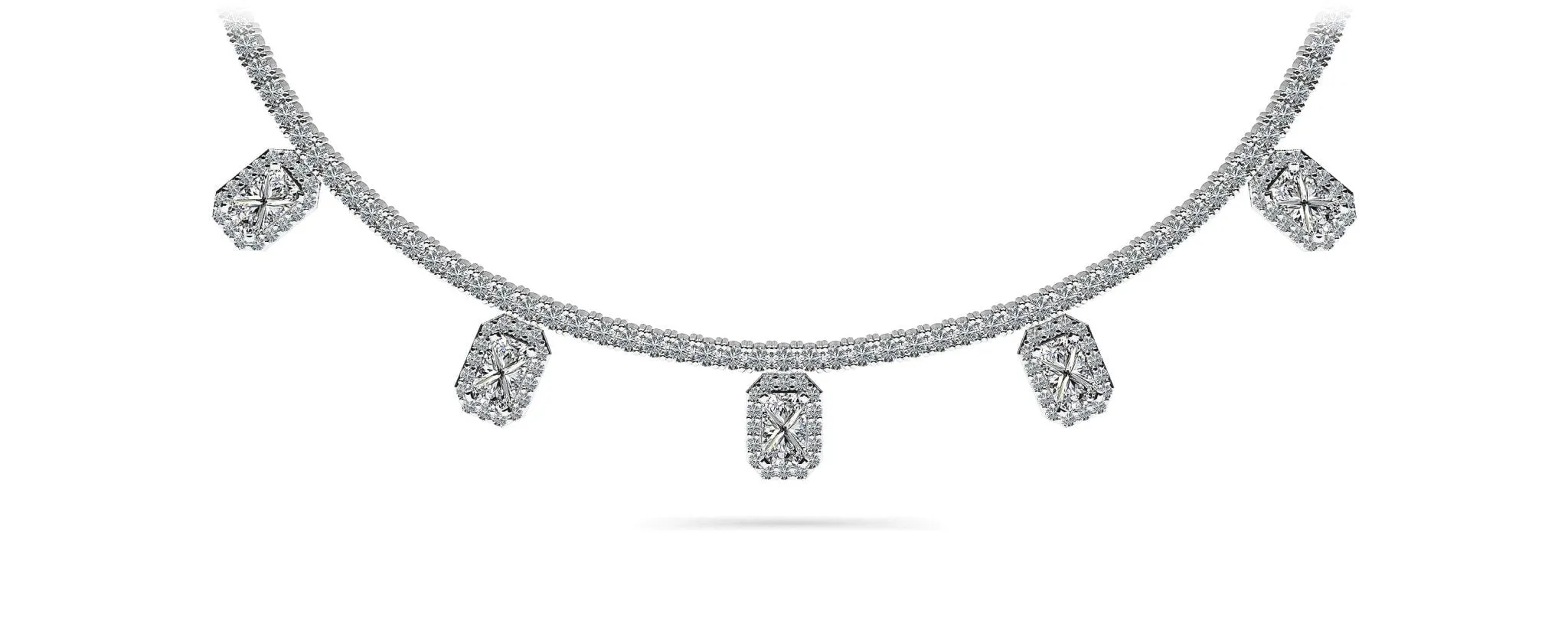 Alluring Diamond Tennis Diamond Necklace with 9.36 ct.(finished) 6x4mm, 1mm, 2.2mm