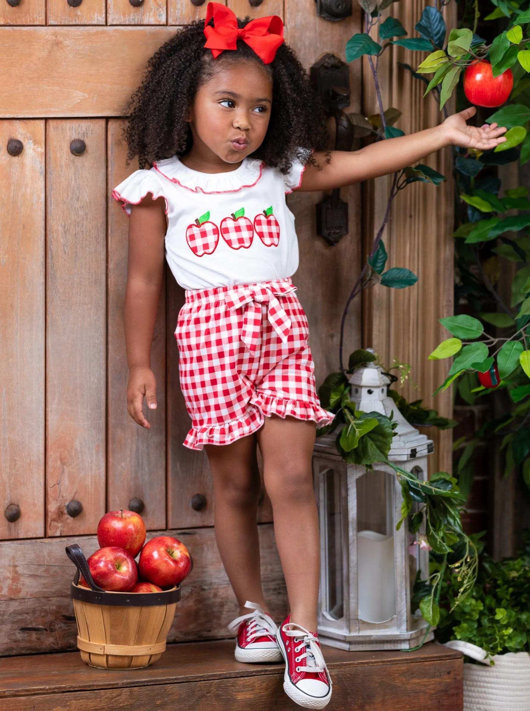 Apple of My Eye Gingham Ruffle Short Set