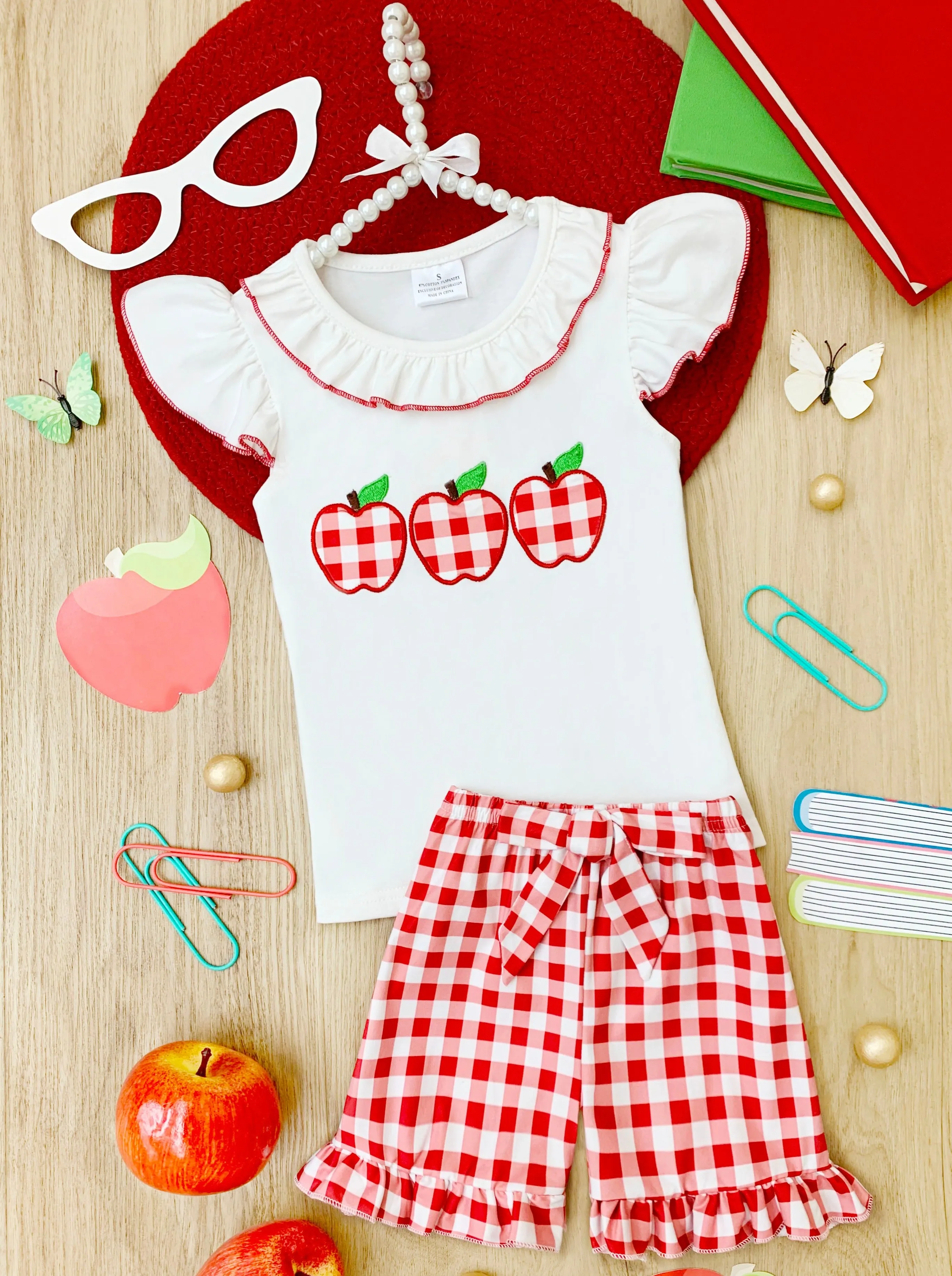 Apple of My Eye Gingham Ruffle Short Set