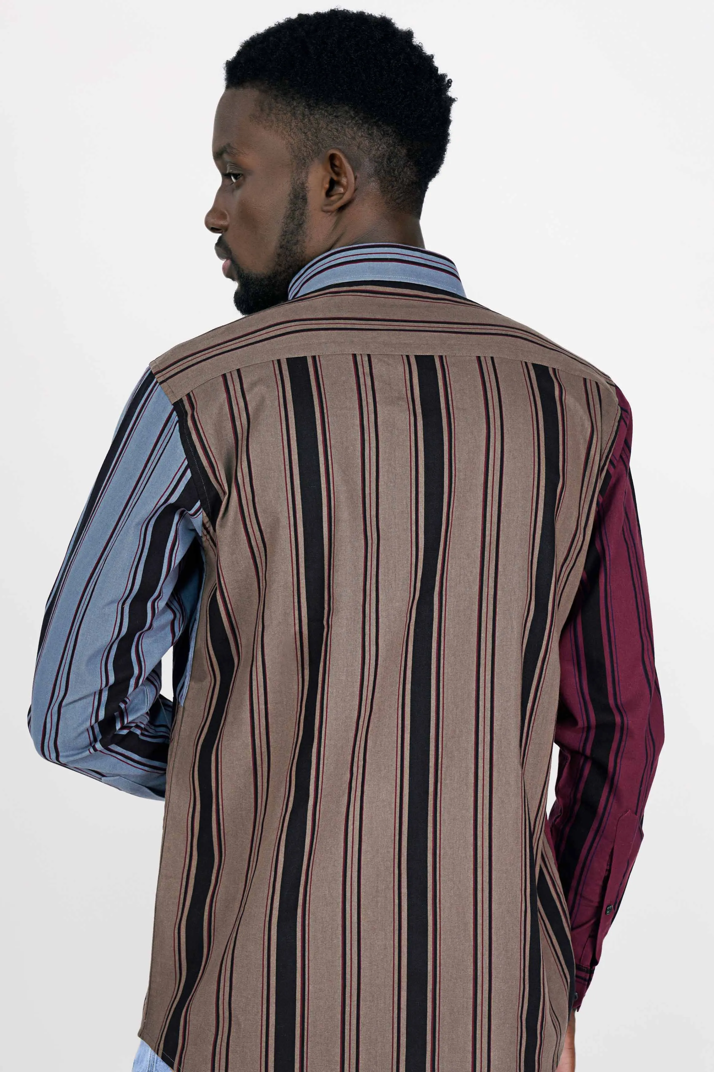 Aubergine Maroon and Fuscous Brown Striped with Funky Patchwork Royal Oxford Designer Shirt