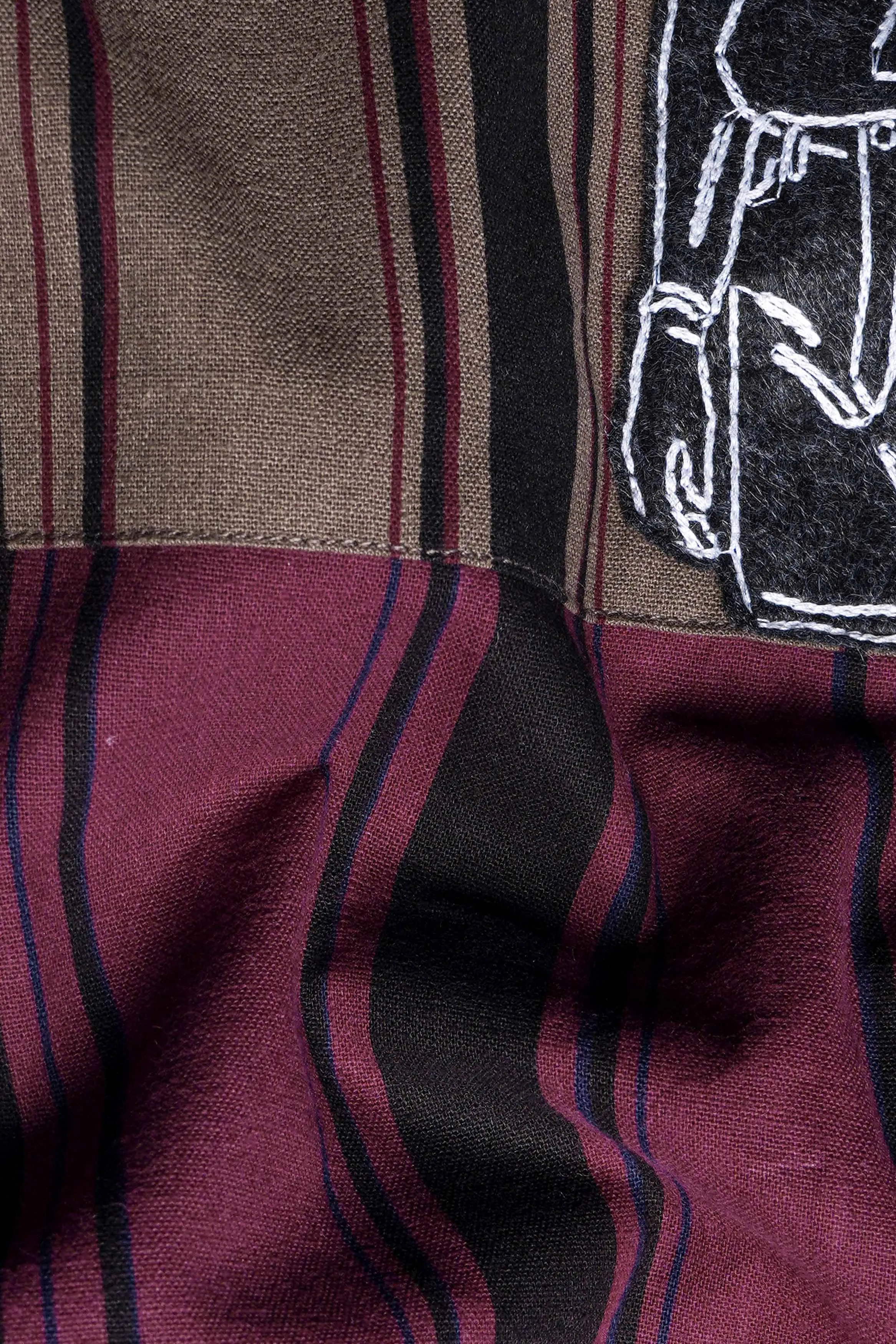 Aubergine Maroon and Fuscous Brown Striped with Funky Patchwork Royal Oxford Designer Shirt