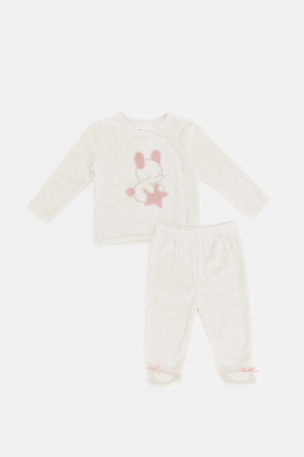 Baby Beige Embroidered Pyjama Set (2 Piece)