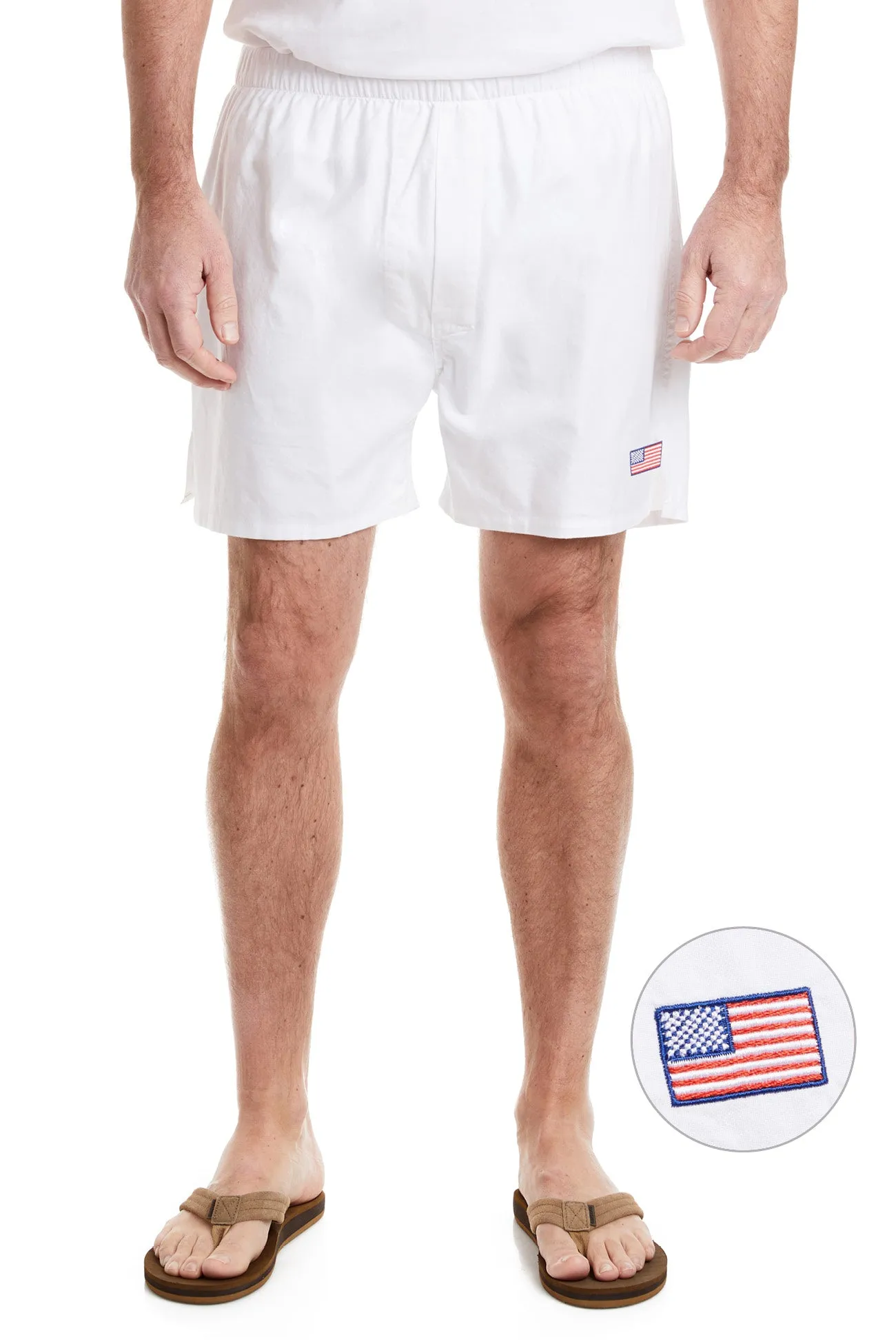 Barefoot Boxer White Oxford with Single American Flag