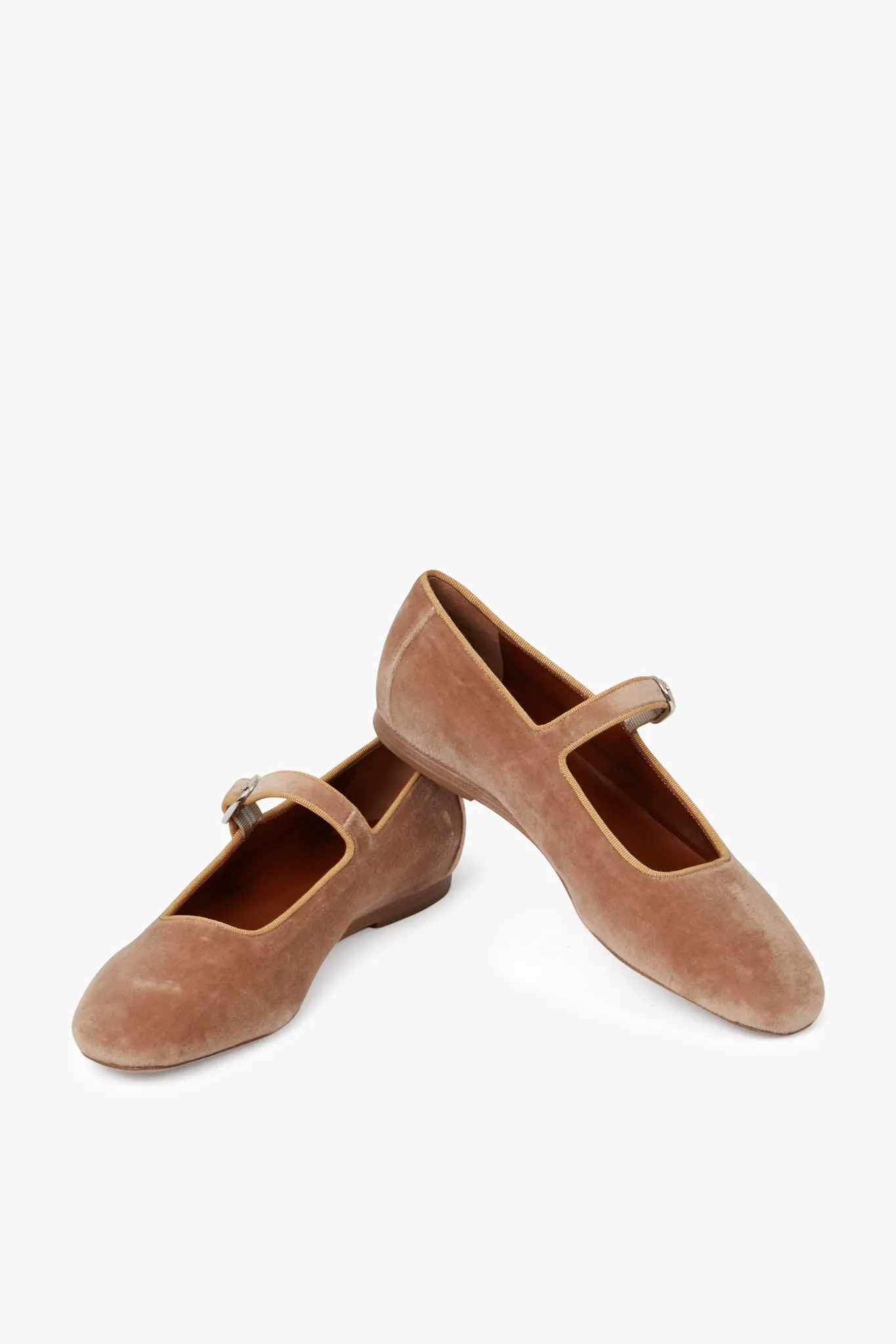 Beige Velvet Mary Jane Flats