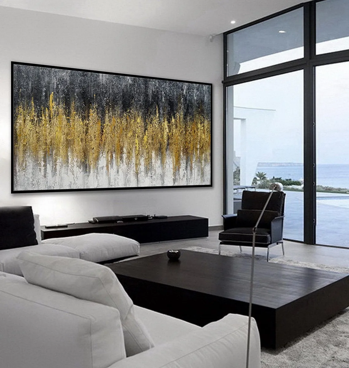 Black Gold Artwork Extra Large Panoramic Textured Abstract Painting Ap060