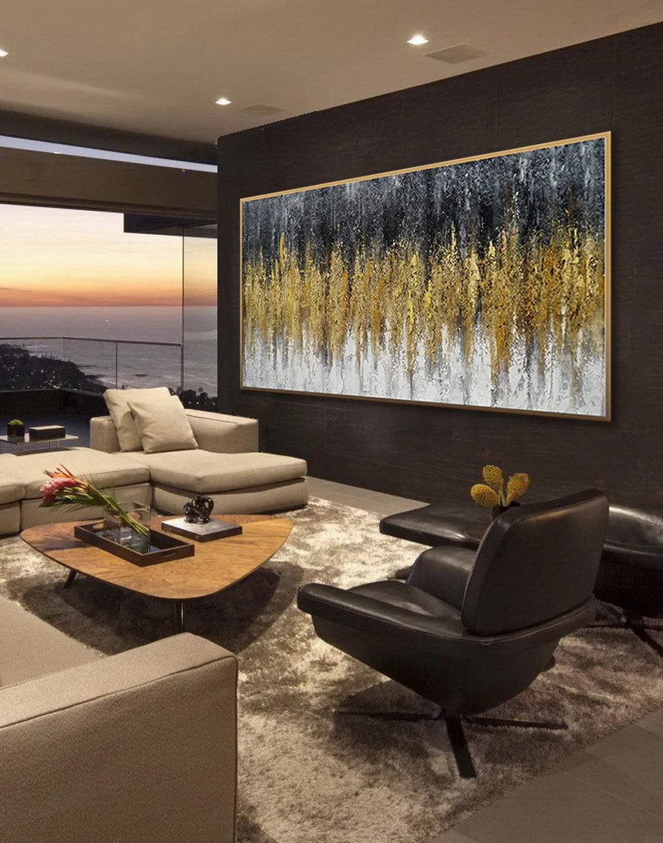 Black Gold Artwork Extra Large Panoramic Textured Abstract Painting Ap060