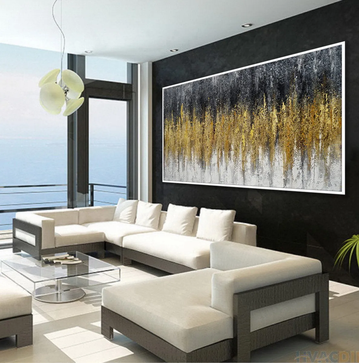 Black Gold Artwork Extra Large Panoramic Textured Abstract Painting Ap060