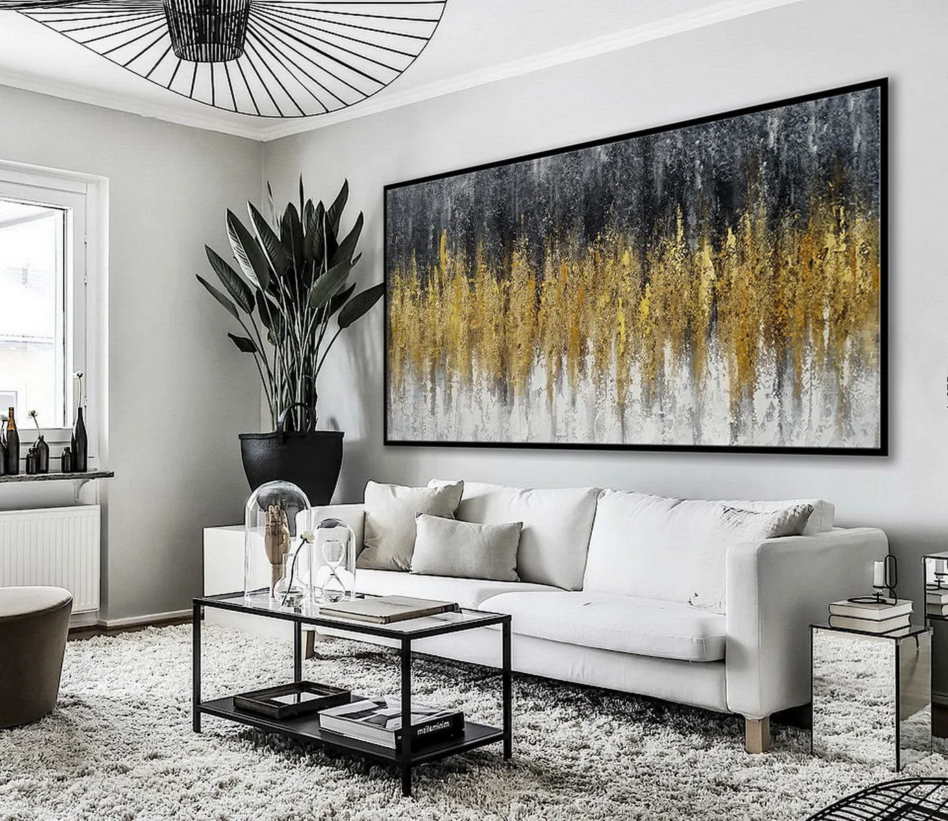 Black Gold Artwork Extra Large Panoramic Textured Abstract Painting Ap060