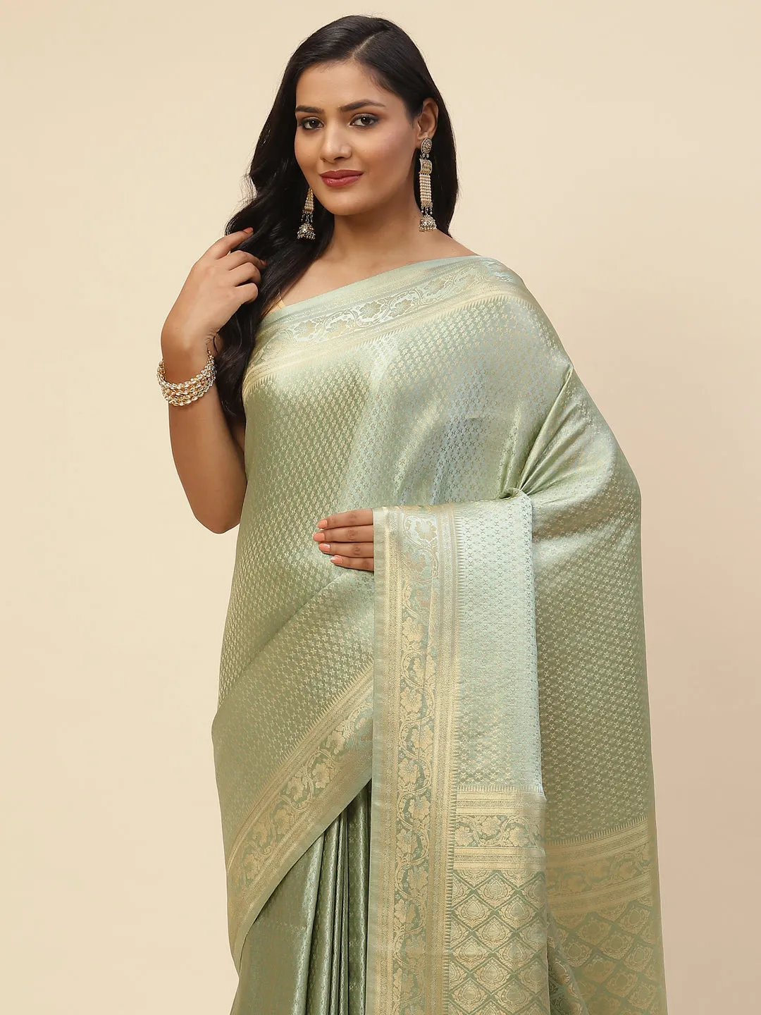 Brocade Zari Booti Satin Woven Saree