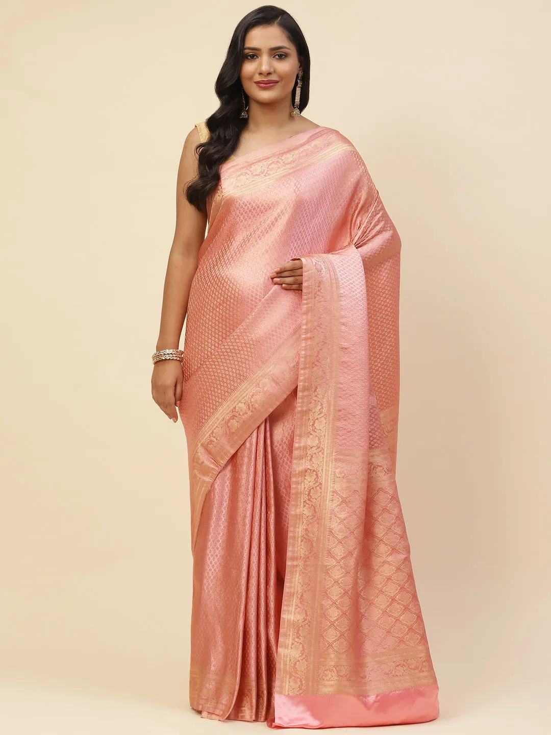 Brocade Zari Booti Satin Woven Saree