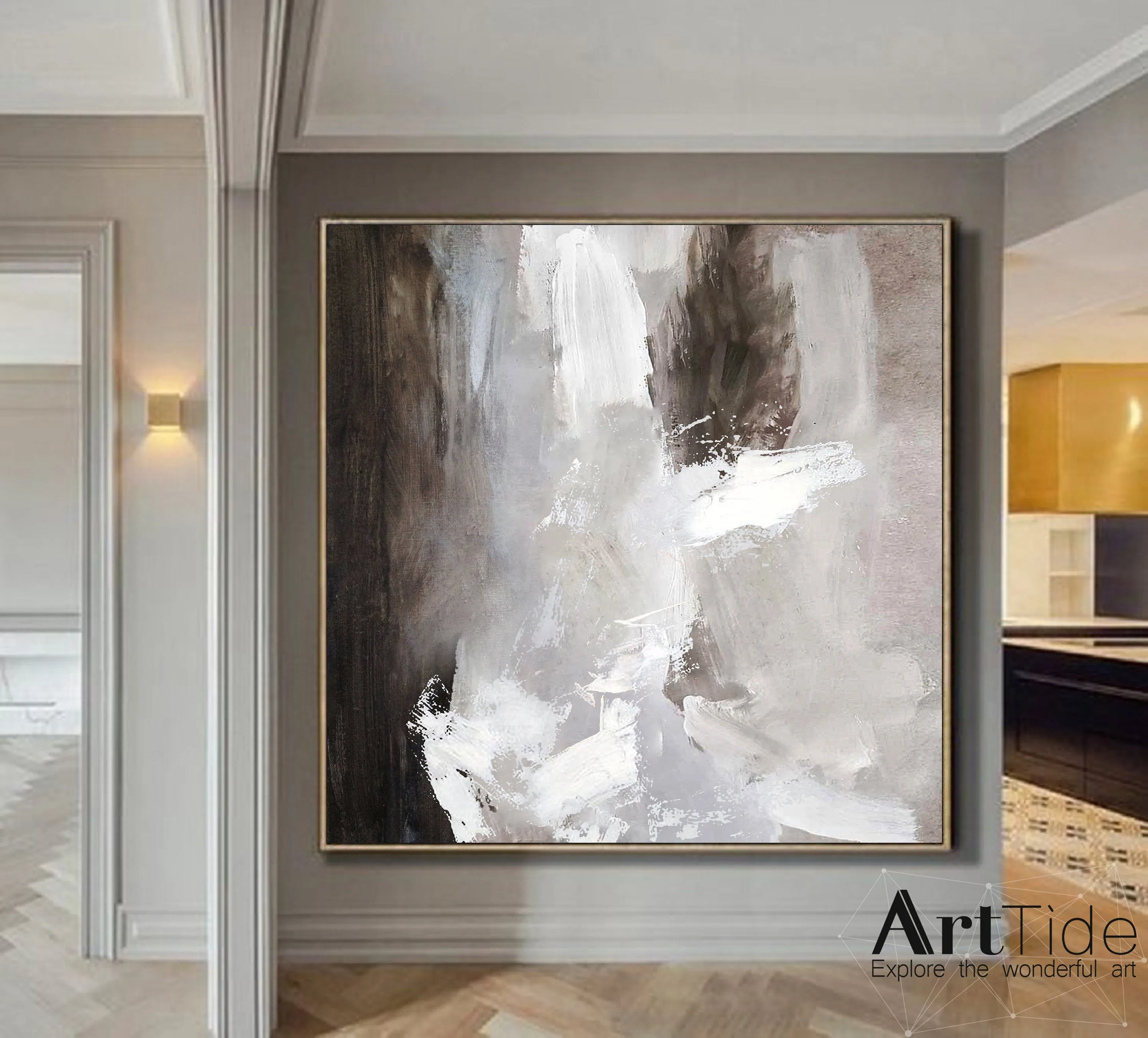 Brown Painting Gray And White Abstract Painting Dine Room Wall Art Ap011