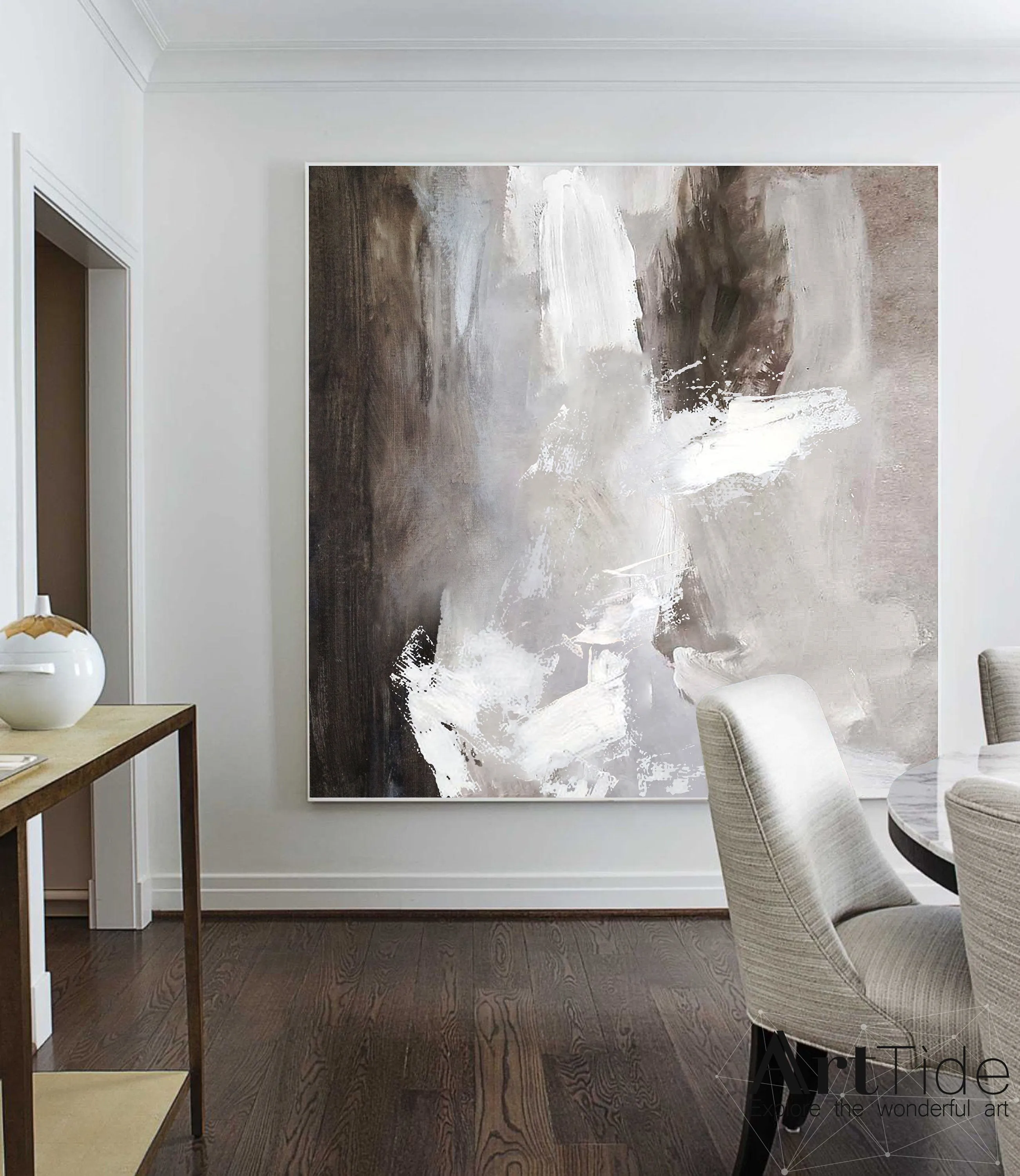 Brown Painting Gray And White Abstract Painting Dine Room Wall Art Ap011