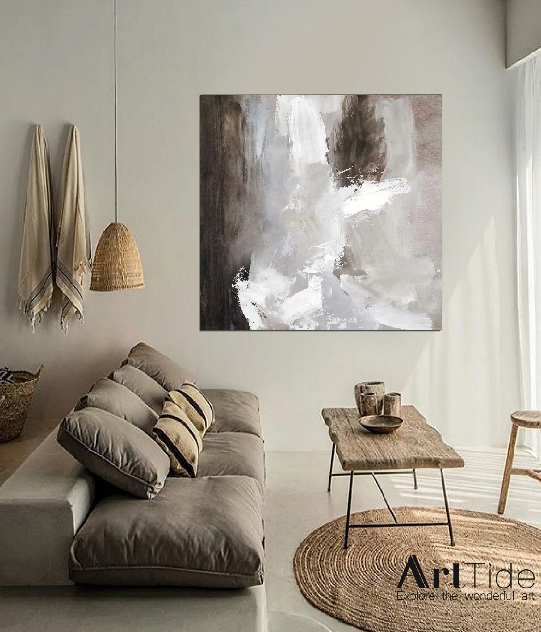 Brown Painting Gray And White Abstract Painting Dine Room Wall Art Ap011