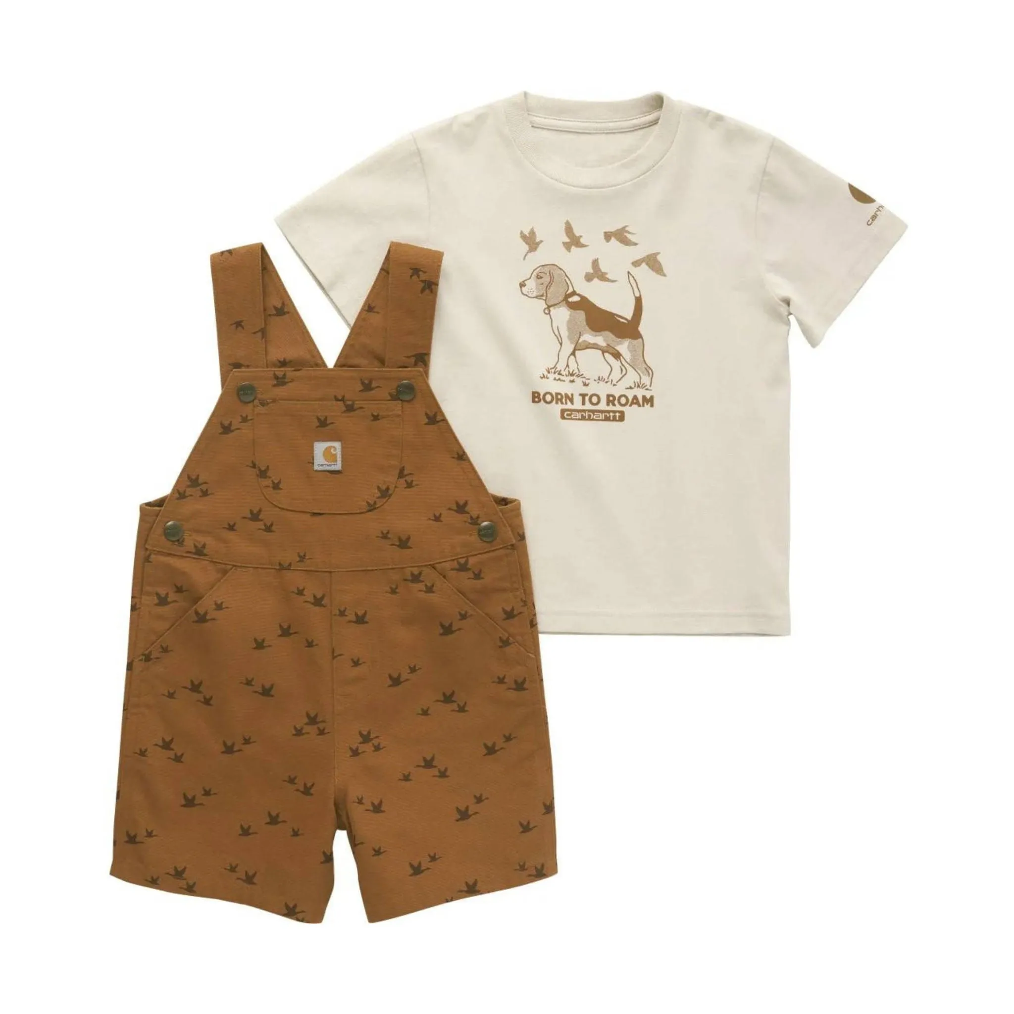 Carhartt Boys' Toddler Short Sleeve T Shirt And Canvas Print Shortall Set - Carhartt Brown