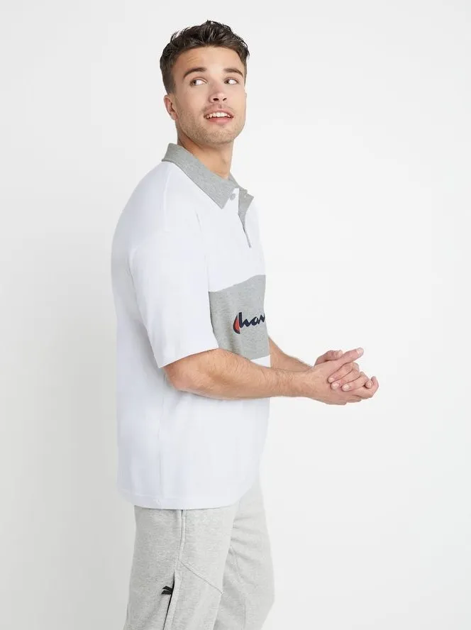 Champion Men's Middleweight Rugby Polo Script Logo White/Oxford Grey T63318 586ELA X8N