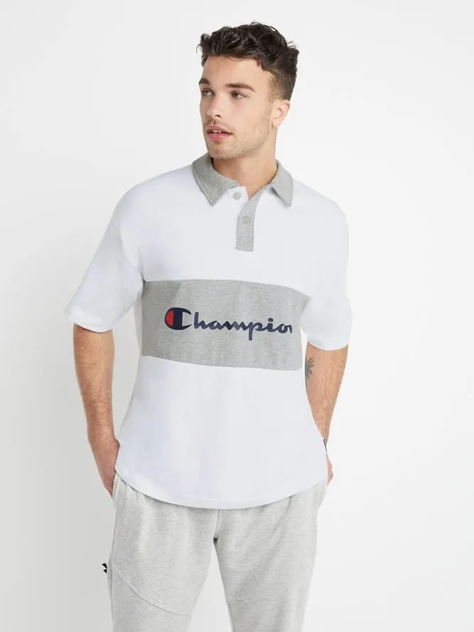 Champion Men's Middleweight Rugby Polo Script Logo White/Oxford Grey T63318 586ELA X8N