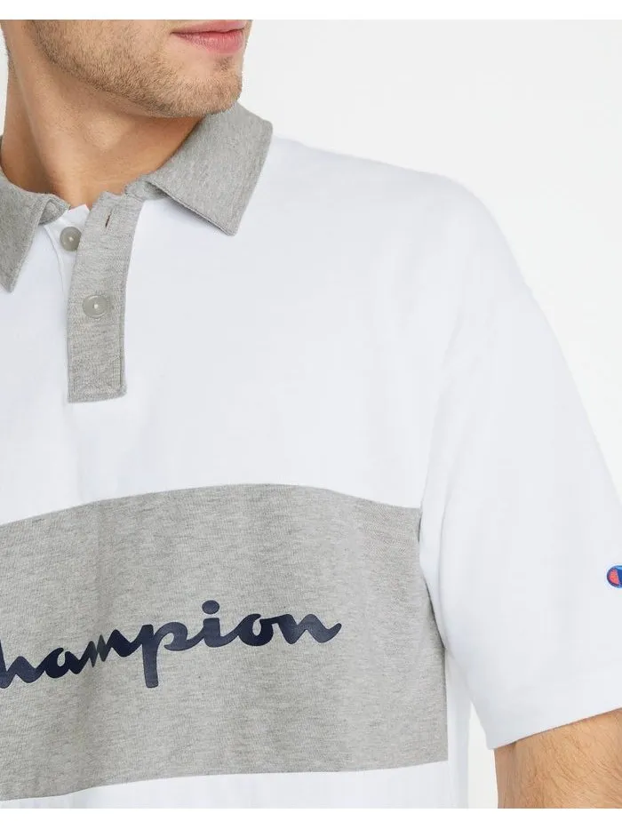 Champion Men's Middleweight Rugby Polo Script Logo White/Oxford Grey T63318 586ELA X8N