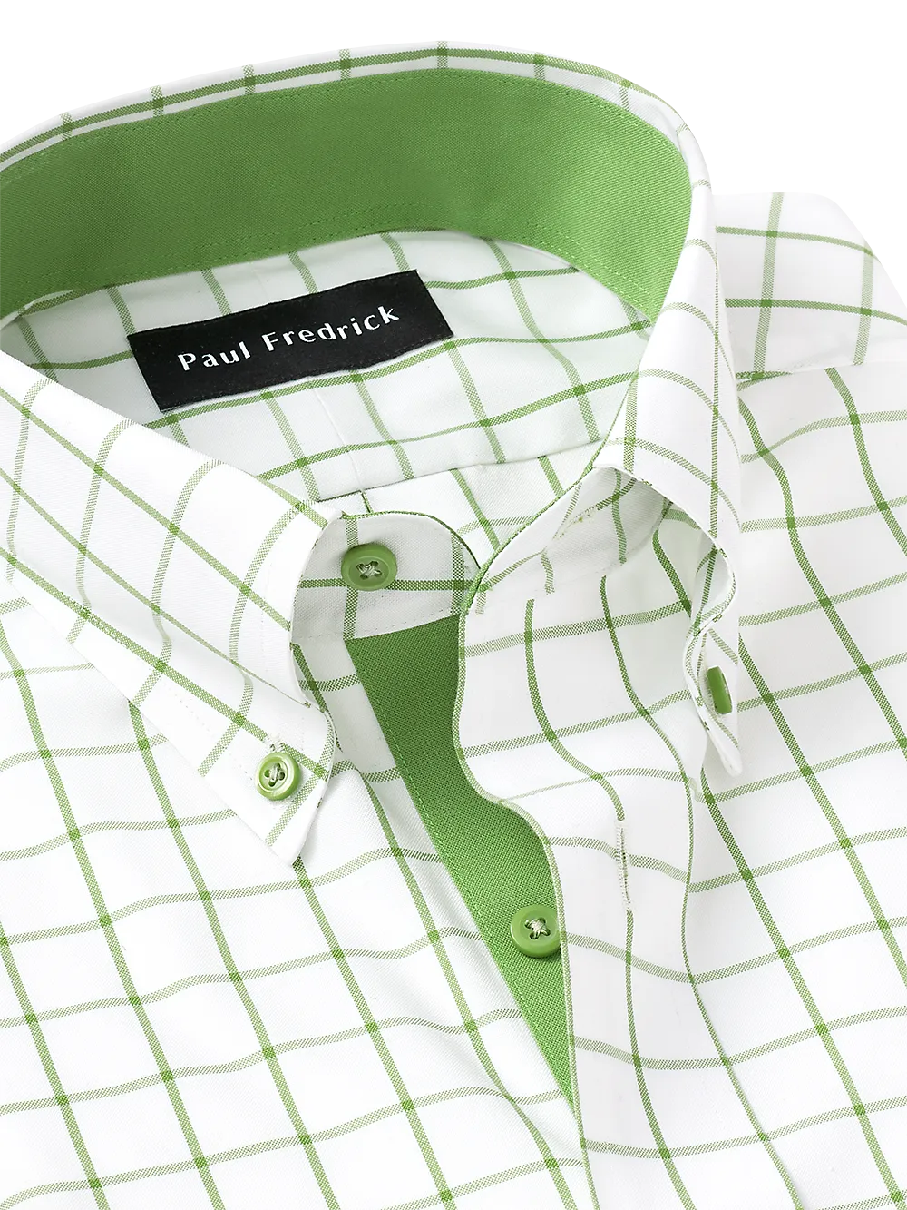 Comfort Stretch Non-Iron Check Dress Shirt With Contrast Trim - Green