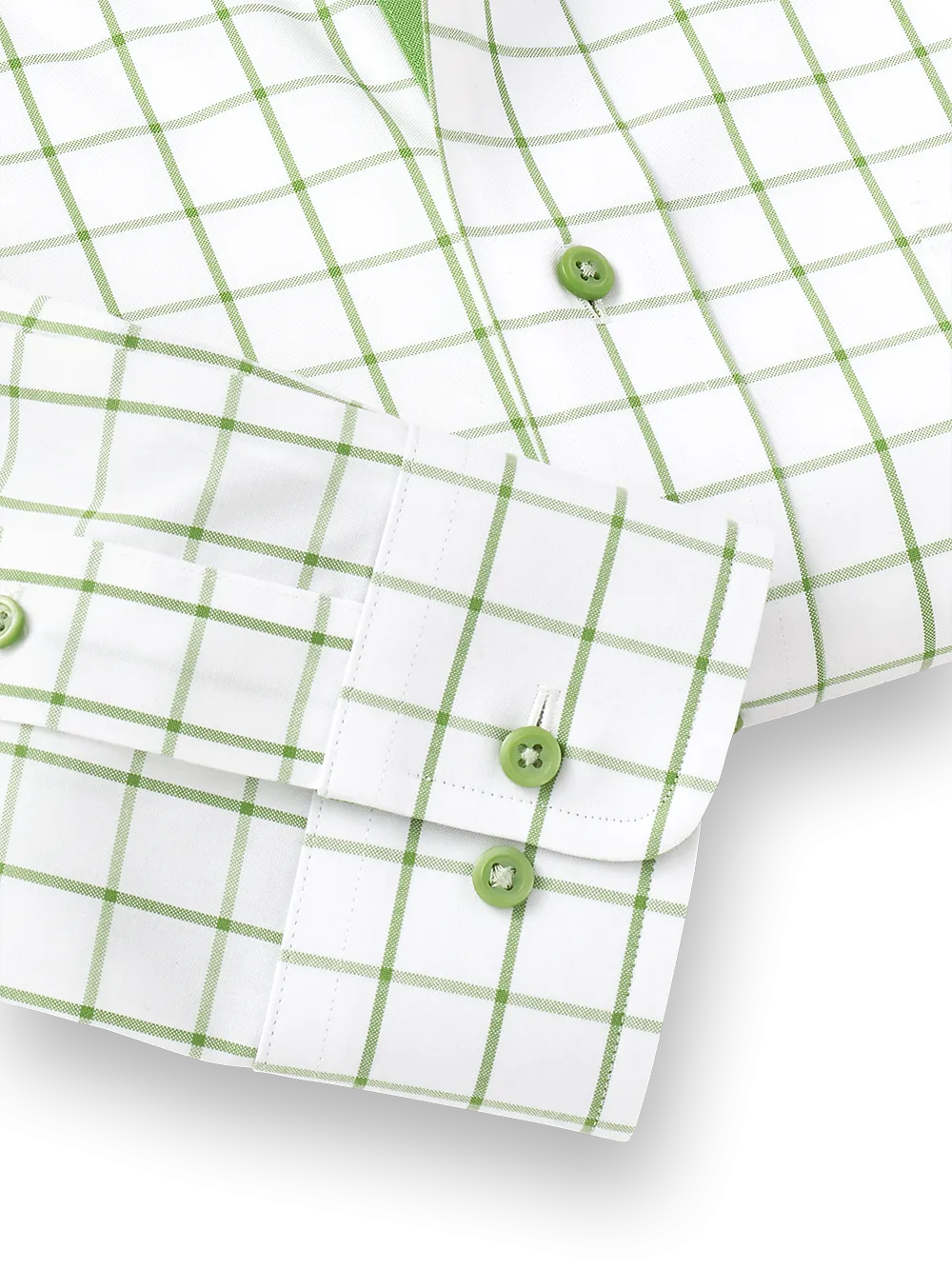 Comfort Stretch Non-Iron Check Dress Shirt With Contrast Trim - Green