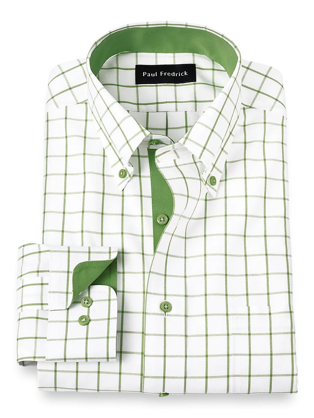 Comfort Stretch Non-Iron Check Dress Shirt With Contrast Trim - Green