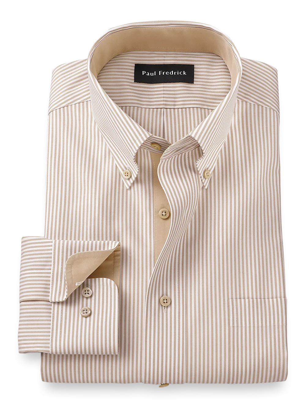 Comfort Stretch Non-Iron Stripe Dress Shirt With Contrast Trim - Light Tan