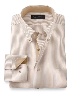 Comfort Stretch Non-Iron Stripe Dress Shirt With Contrast Trim - Light Tan