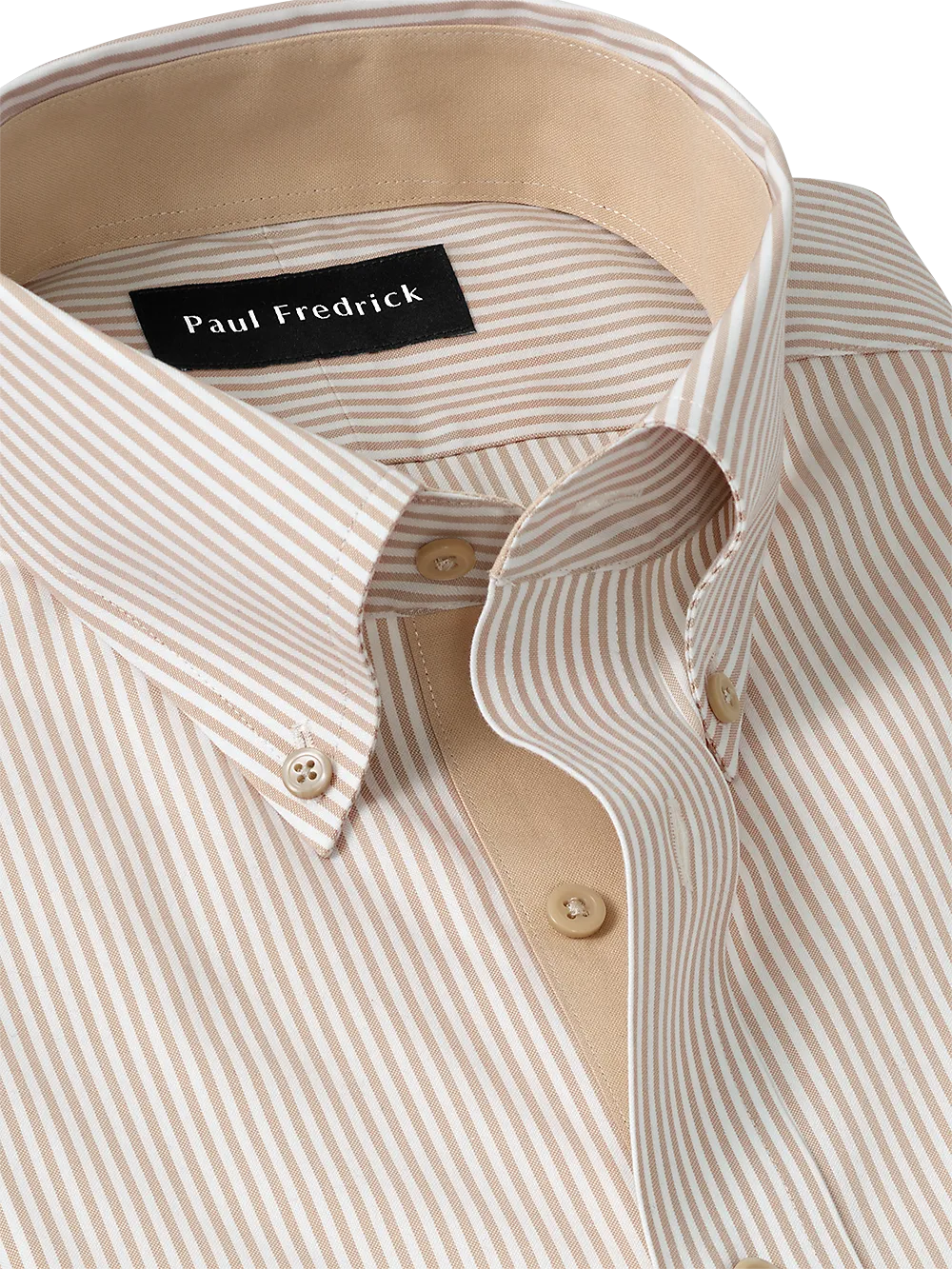 Comfort Stretch Non-Iron Stripe Dress Shirt With Contrast Trim - Light Tan