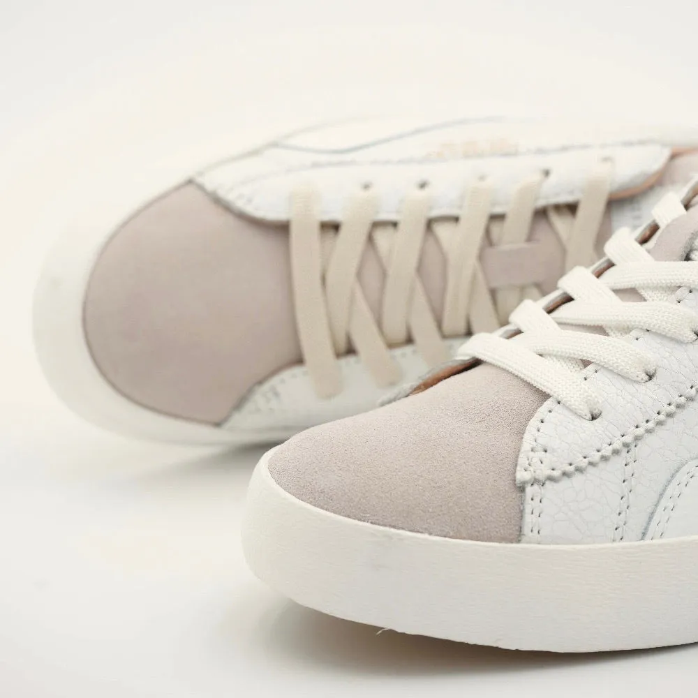 Cracked Leather and Suede Sneaker - White