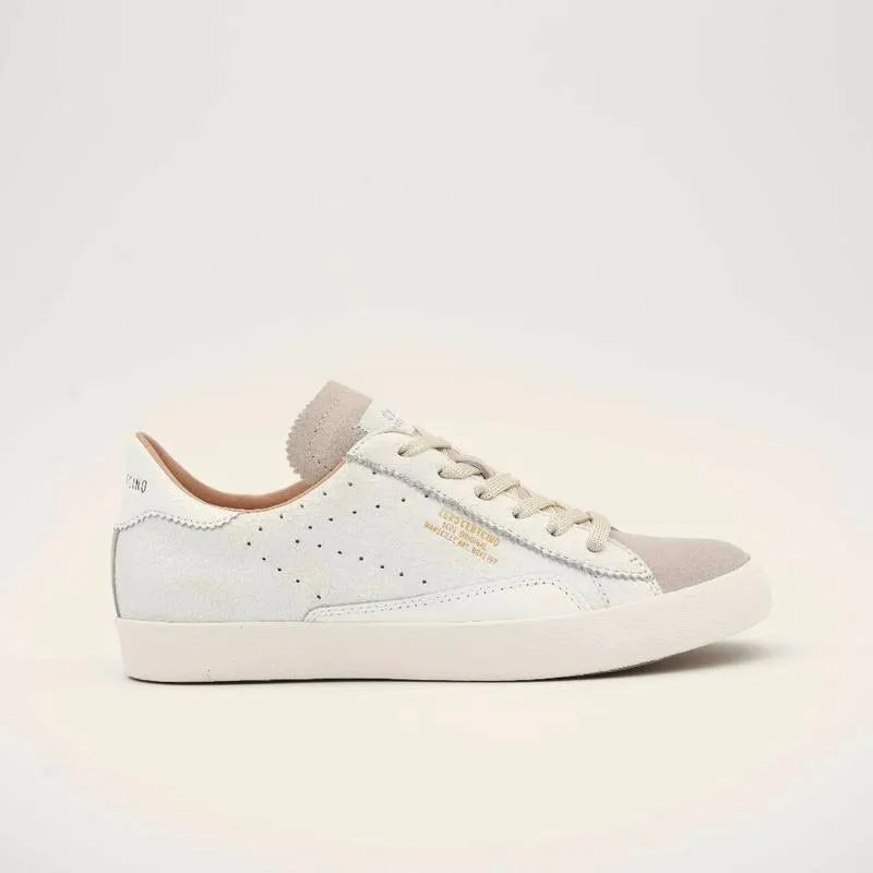 Cracked Leather and Suede Sneaker - White