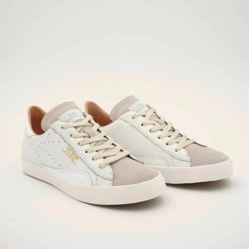 Cracked Leather and Suede Sneaker - White