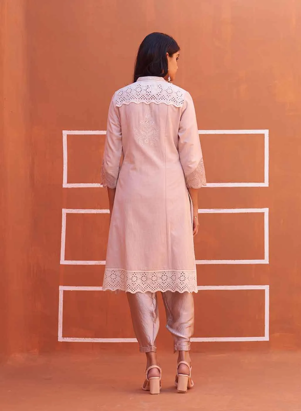 Dori Work Pink Long Kurta