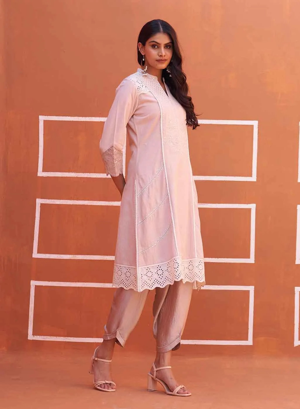 Dori Work Pink Long Kurta