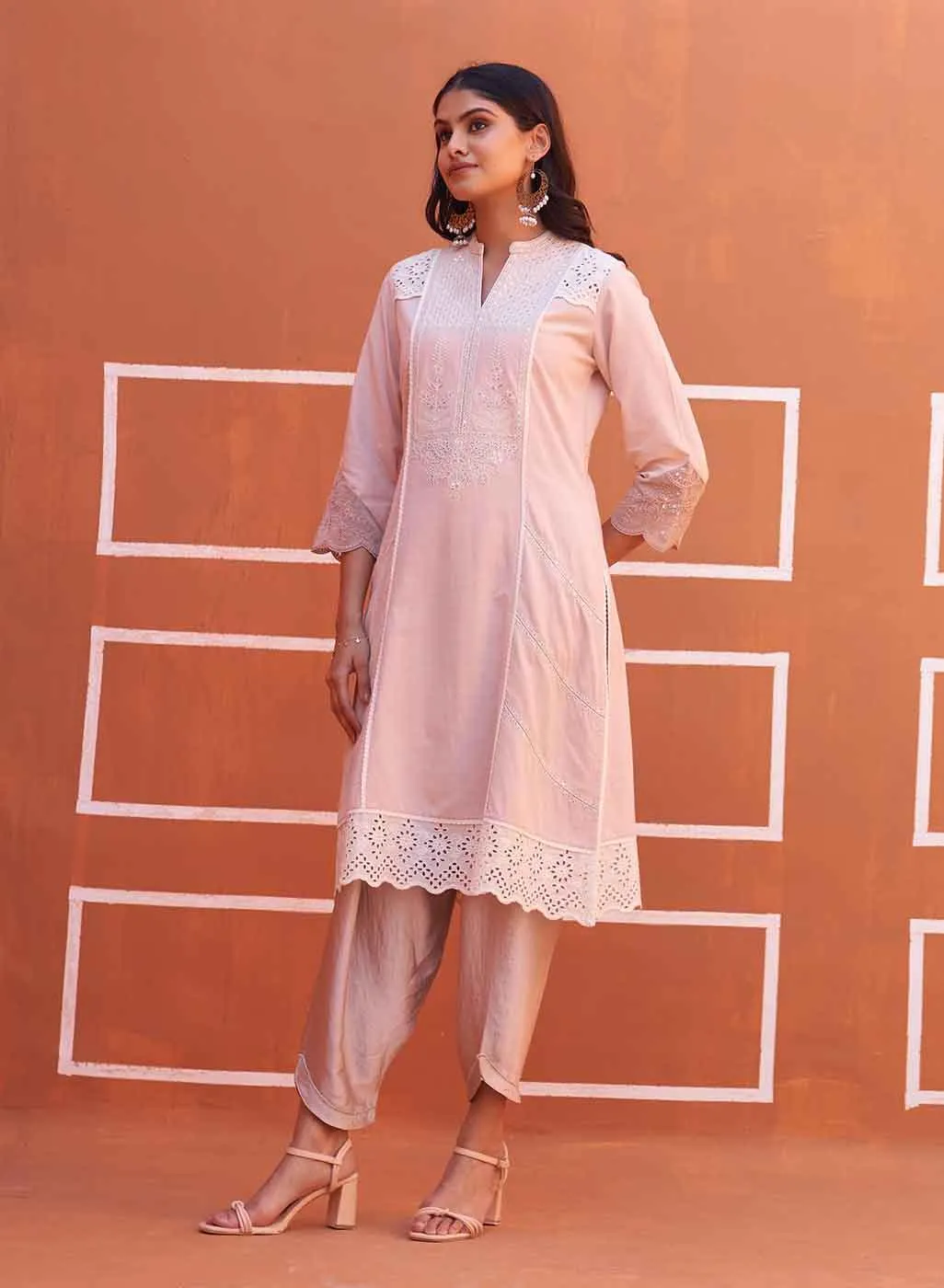 Dori Work Pink Long Kurta