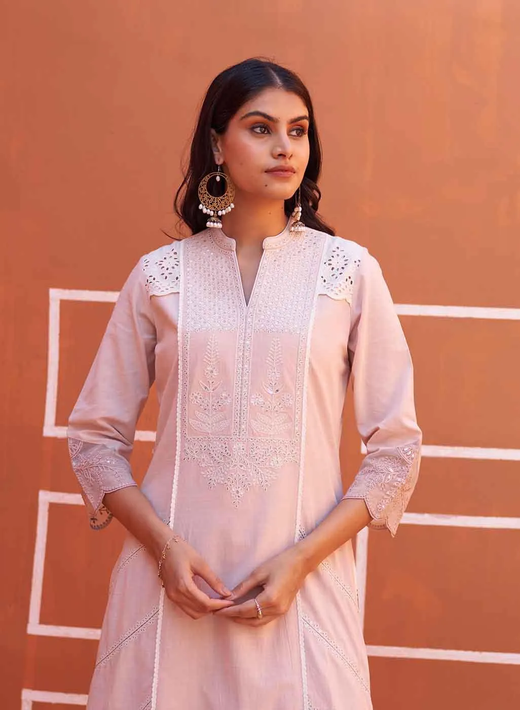 Dori Work Pink Long Kurta