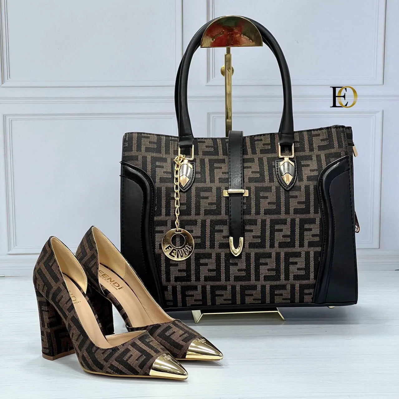 fenidi patterned heeled shoes bag set