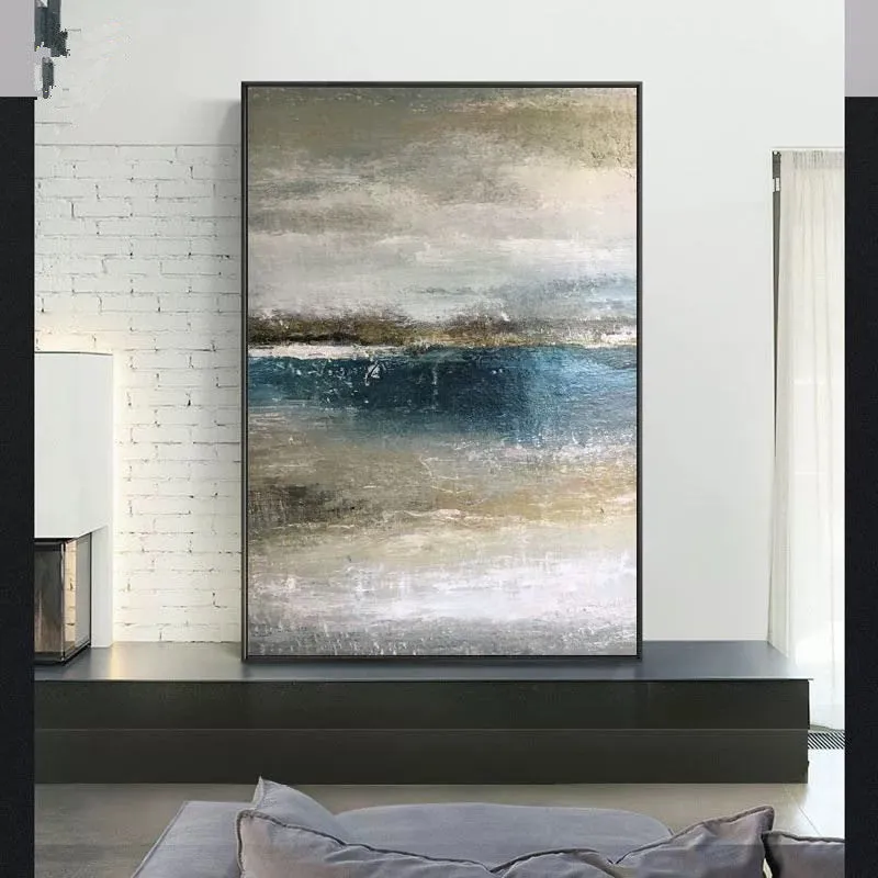 Gold Abstract Painting Modern Abstract Grey Blue Acrylic Painting Wp042